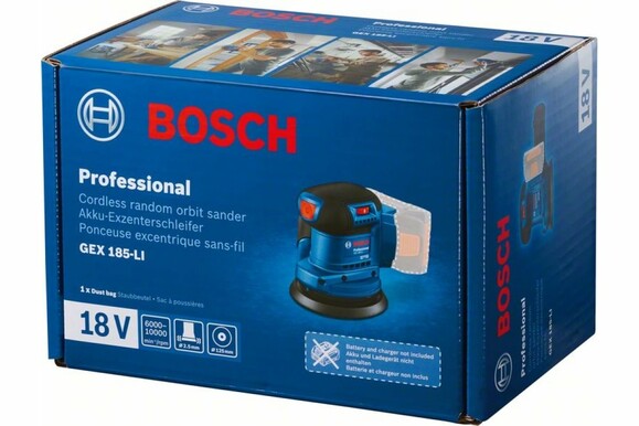 Аккумуляторная эксцентриковая шлифмашина Bosch GEX 185-LI Solo (06013A5020) (без АКБ и ЗУ) изображение 4