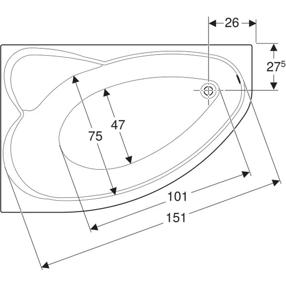 Ванна асимметричная KOLO SUPERO 150x100 см, с ножками (5537000) изображение 5