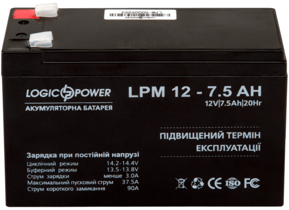 Акумулятор Logicpower AGM LPM 12 - 7,5 AH фото 2