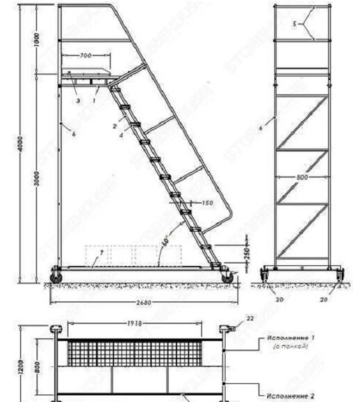 Лестница передвижная без полки SHLM 3000 (SHLM-3000-WS) изображение 2
