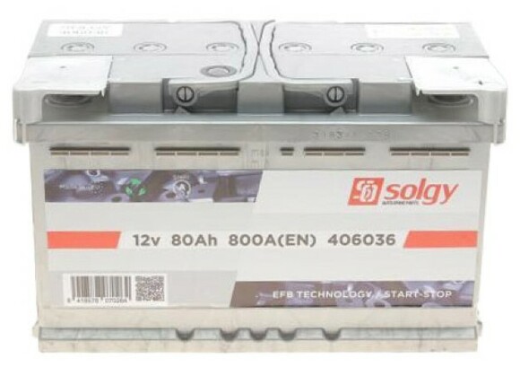 Автомобільний акумулятор Solgy 6 CT-80-R, 80Ah/800A (406036)