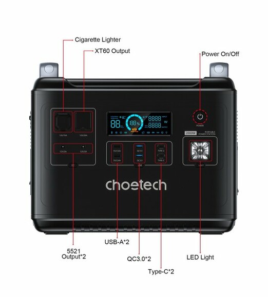 Зарядная станция Choetech BS006-EU-BK (1997 Вт·ч / 2000 Вт) изображение 5