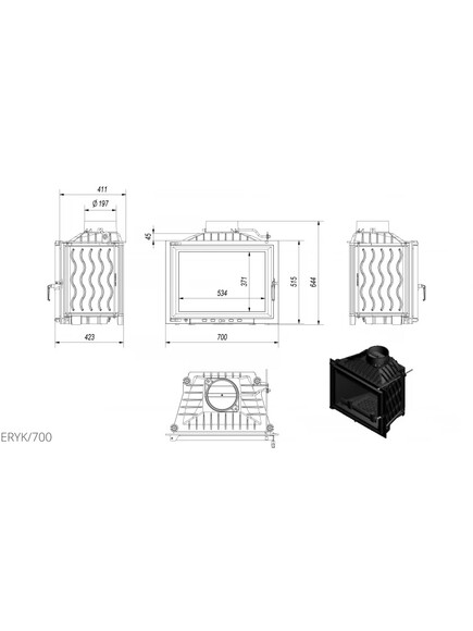 Каминная топка Kratki ERYK 12 700 (ERYK/700) изображение 3