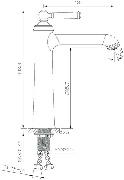 Змішувач для раковини Imprese Hydrant ZMK031806011 високий, 35 мм фото 2