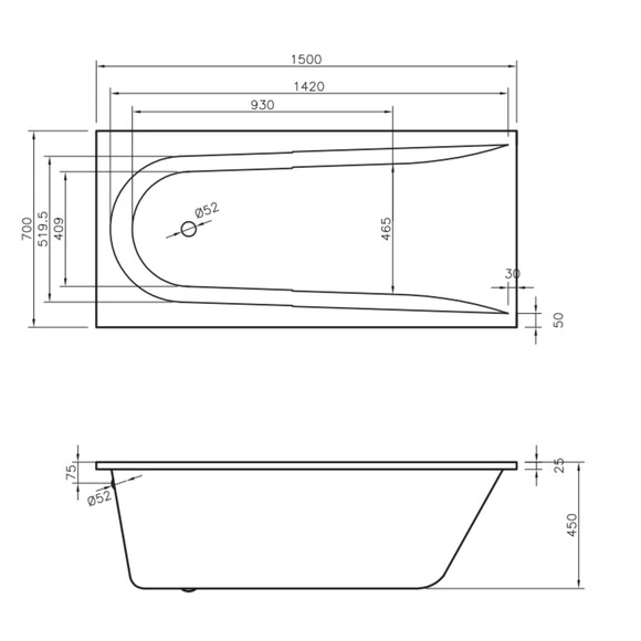Ванна акрилова VAYER Boomerang 150x70 см,з ніжками (150.070.045.1-1.0.0.0.1) фото 9