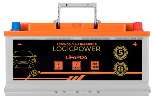 Автомобільний акумулятор Logicpower LiFePO4 BMS 1200 А, 12.8В, 100 Аг (24769)