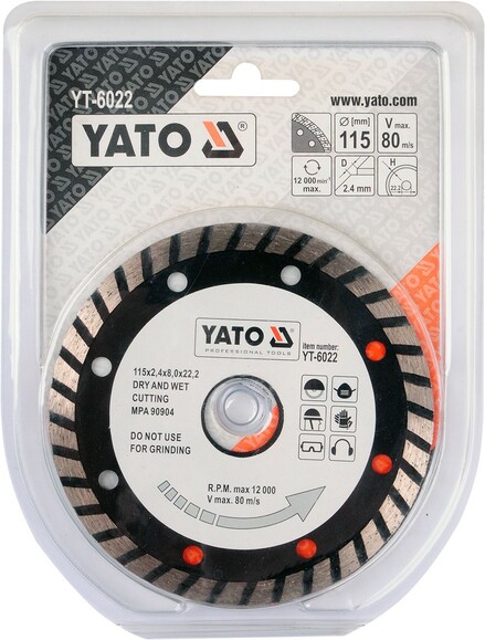 Диск алмазный YATO турбо 115x8,0x22,2 мм (YT-6022) изображение 2
