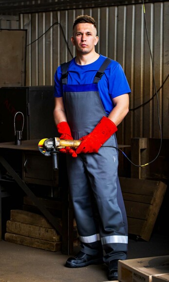 Рабочий полукомбинезон сварщика Free Work Fenix серый с синим р. 52-54/5-6 (61397) изображение 8