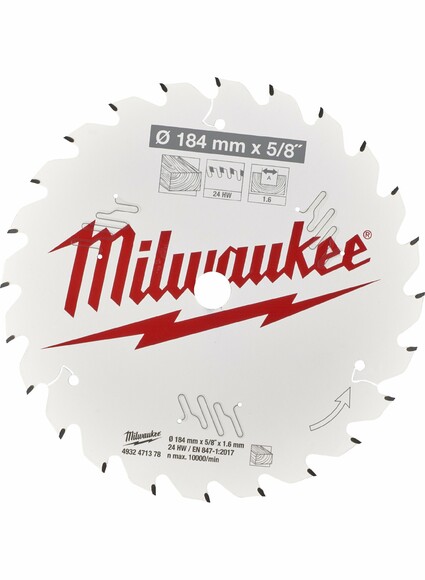 Диск пильный Milwaukee CSB P W 184x15.8x1.6 мм 24 зуба (4932471378) изображение 2