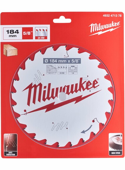 Диск пиляльний Milwaukee CSB P W 184x15.8x1.6 мм 24 зуба (4932471378) фото 3
