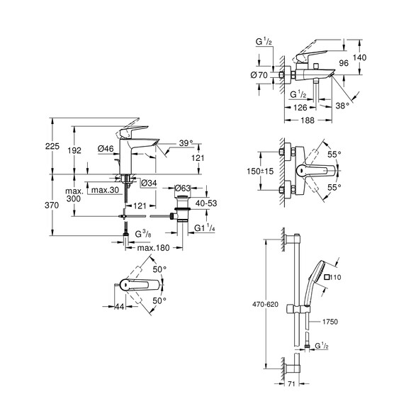 Комплект змішувачів для ванної кімнати Grohe QuickFix Start 3 в 1 (UA202301MQ) (CV030619) фото 26