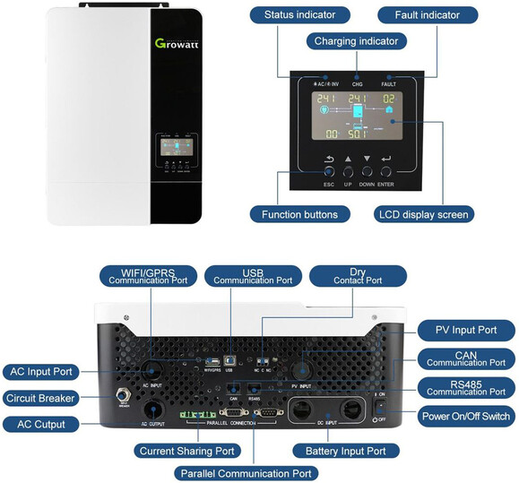Автономный солнечный инвертор Growatt 5000W 48V 100A (SPF 5000ES) изображение 4