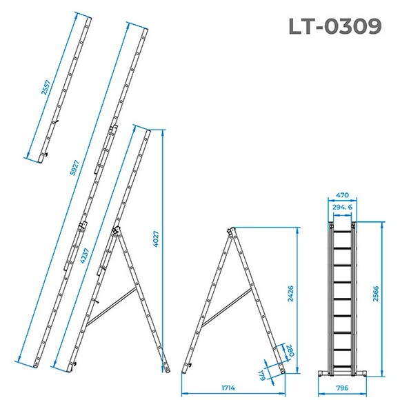 Лестница алюминиевая трехсекционная INTERTOOL 3х9 (LT-0309) изображение 4