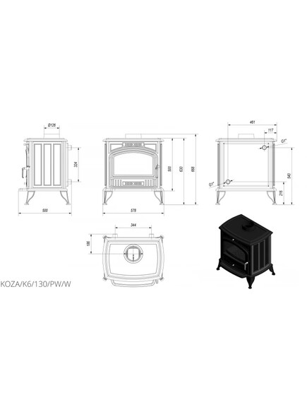 Чугунная печь Kratki KOZA K6 (KOZA/K6/130/PW/W) изображение 3