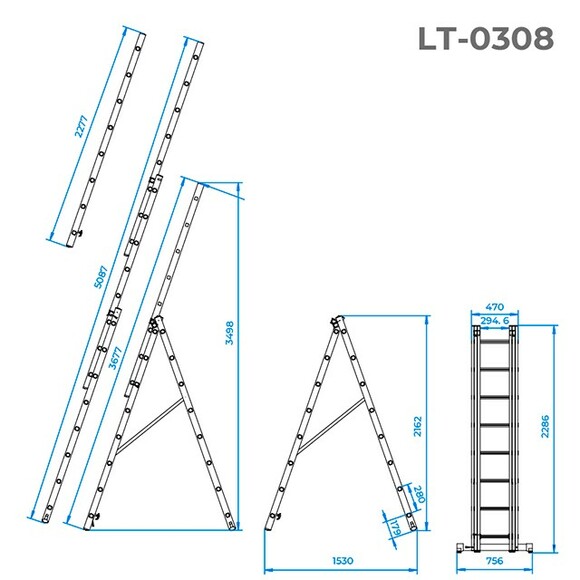 Лестница алюминиевая трехсекционная INTERTOOL 3х8 (LT-0308) изображение 4