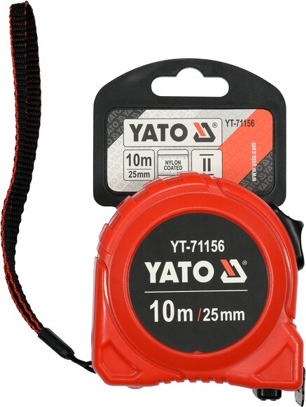 Рулетка Yato (YT-71156) 10 м x 25 мм стальной лентой, нейлоновым покрытием, двойной блокировкой изображение 3