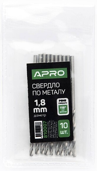 Сверло по металлу APRO P6M5 1.8 мм (810007)  изображение 3