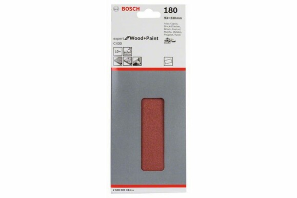 Шліфлист Bosch Expert для Wood and Paint C430, 93x230 мм, K180, 10 шт. (2608605314) фото 2