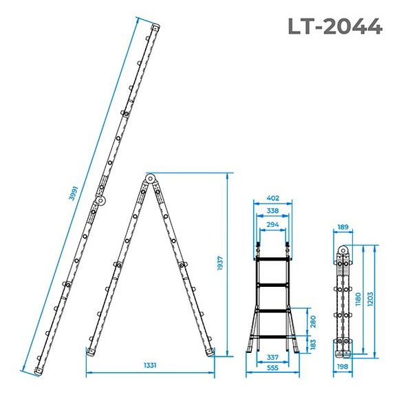 Лестница аллюминиевая раскладная, телескопическая INTERTOOL 4х4 (LT-2044) изображение 4