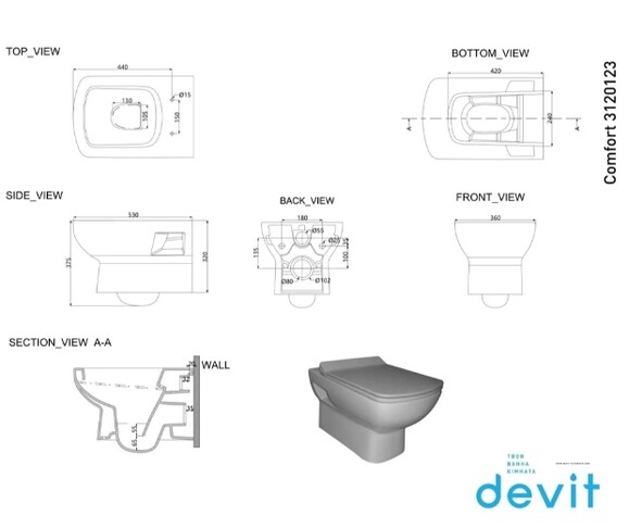 Унитаз подвесной Devit Comfort NEW с крышкой softclose (3120123) изображение 2