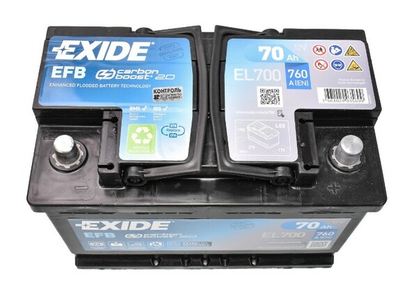 Аккумулятор EXIDE EL700 (Start-Stop EFB), 70Ah/760A  изображение 2