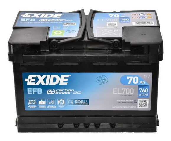 Аккумулятор EXIDE EL700 (Start-Stop EFB), 70Ah/760A 