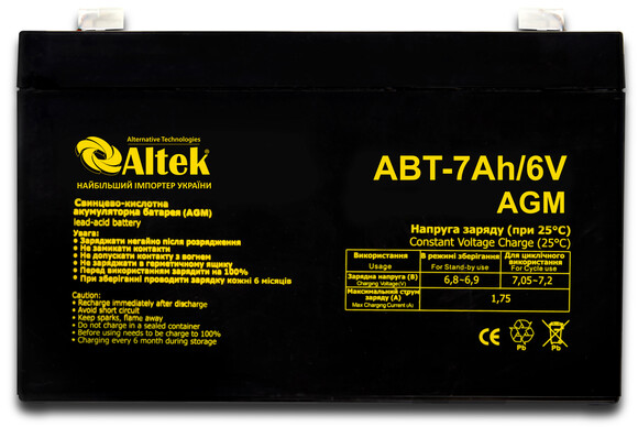 Аккумулятор ALTEK ABT 7 Ач, 6В AGM (2114990)