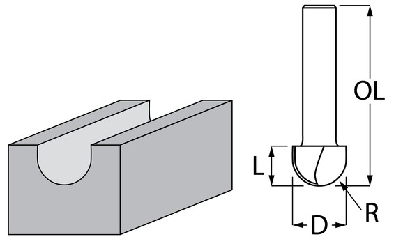 Фреза для фрезерування радіусних заглиблень з двома канавками R6,3 мм хвостовик 8 мм Makita P-78966 фото 2