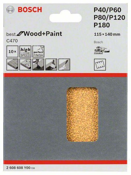 Шліфлист Bosch Expert для Wood and Paint C470, 115x140 мм, K40/60/80/120/180, 10 шт. (2608608Y00) фото 2