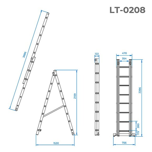 Лестница алюминиевая двухсекционная INTERTOOL 2х8 (LT-0208) изображение 4