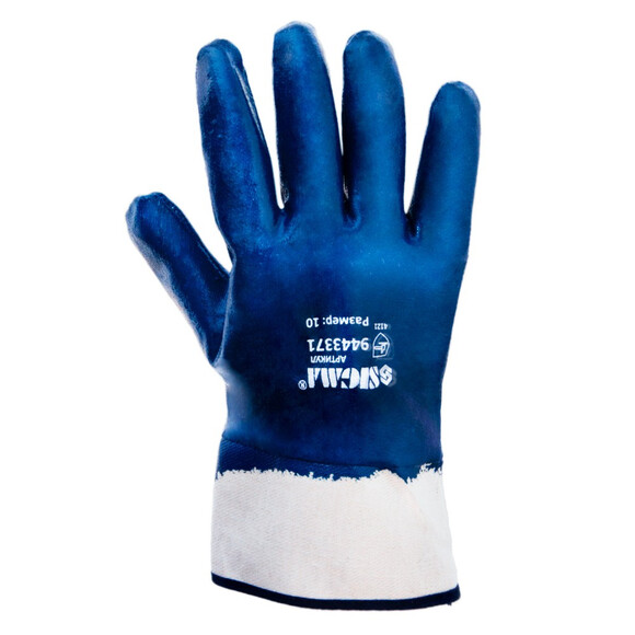 Перчатки трикотажные Sigma с полным нитриловым покрытием синие краги р10 (9443371) 120пар