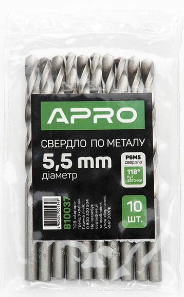 Сверло по металлу APRO P6M5 5.5 мм (810037)  изображение 3