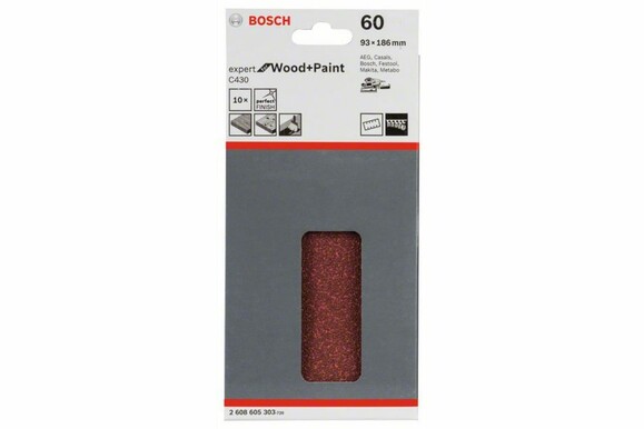 Шлифлист Bosch Expert for Wood and Paint C430, 93x186 мм, K60, 10 шт. (2608605303) изображение 2