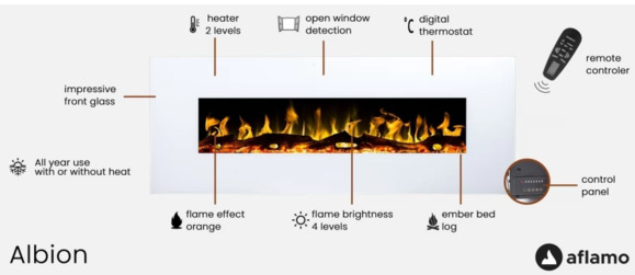 Електрокамін Aflamo Albion 33, білий фото 6