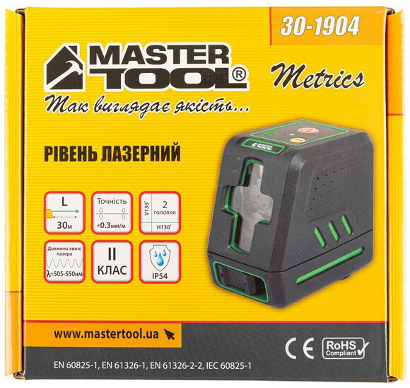 Лазерний рівень MASTERTOOL, 30 м ±0.3 мм/м, 2 головки, 510 нм (30-1904) фото 13