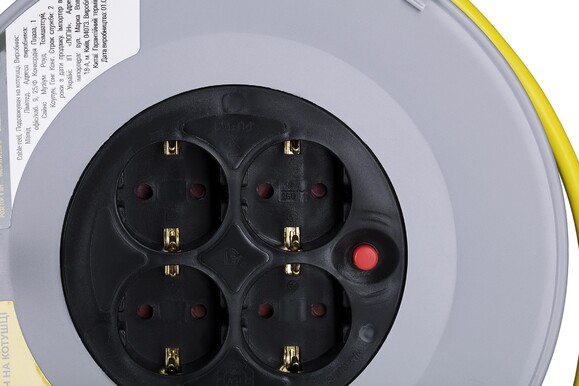 Мережевий подовжувач 2Е 4XSchuko на катушке ІР20" 3G 1.5 мм, 20 м серо-желтый (2E-U04RE20M) фото 3