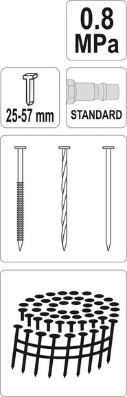 Пістолет цвяхозабивний пневматичний барабанний YATO YT-09212, 25-57 мм фото 5