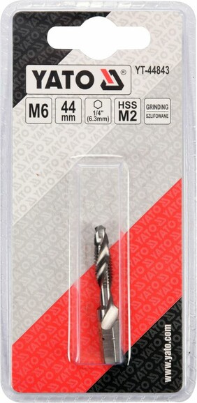 Сверло-метчик М6х1 мм, HSS М2, HEX 1/4" 44х8 мм Yato (YT-44843) изображение 2