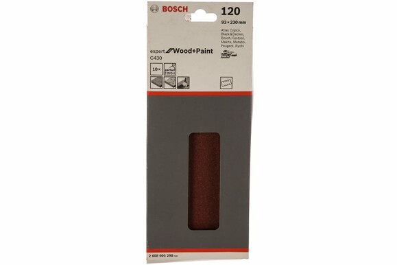 Шлифлист Bosch Expert for Wood and Paint C430, 93x230 мм, K120, 10 шт. (2608605298) изображение 2