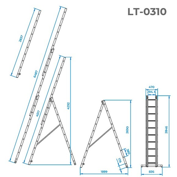 Лестница алюминиевая трехсекционная INTERTOOL 3х10 (LT-0310) изображение 4