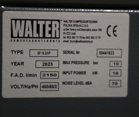 Винтовой компрессор с ременным приводом и инвертором WALTER SF 15/10 SXP изображение 3
