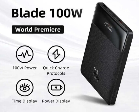 Портативная батарея Baseus Blade Digital Display 100W 20000 mAh, black (PPDGL-01) изображение 12