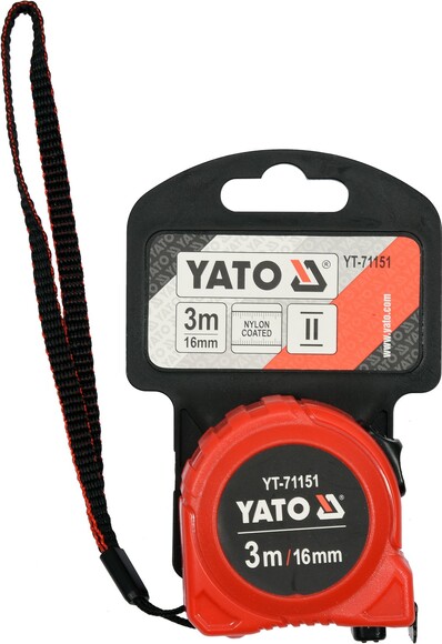 Рулетка Yato (YT-71151) 3 м x 16 мм, стальной лентой, нейлоновым покрытием, двойной блокировкой изображение 3