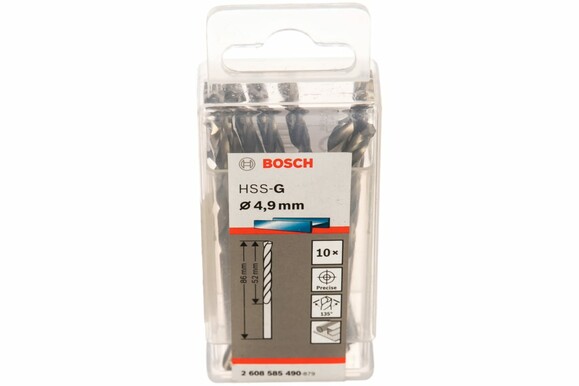 Сверло по металлу Bosch HSS-G 4.9х86 мм, 10 шт. (2608585490) изображение 4