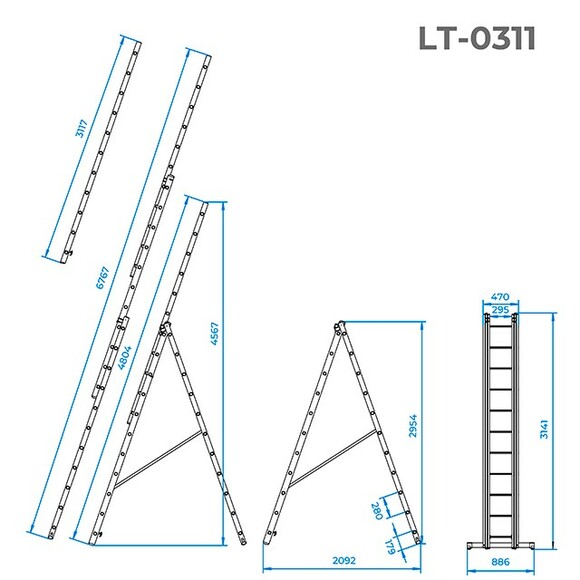 Лестница алюминиевая трехсекционная INTERTOOL 3х11 (LT-0311) изображение 4