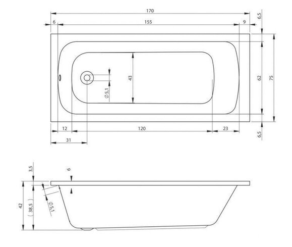 Ванна DEVIT COMFORT 170х75 см, з ніжками (17075123) фото 3