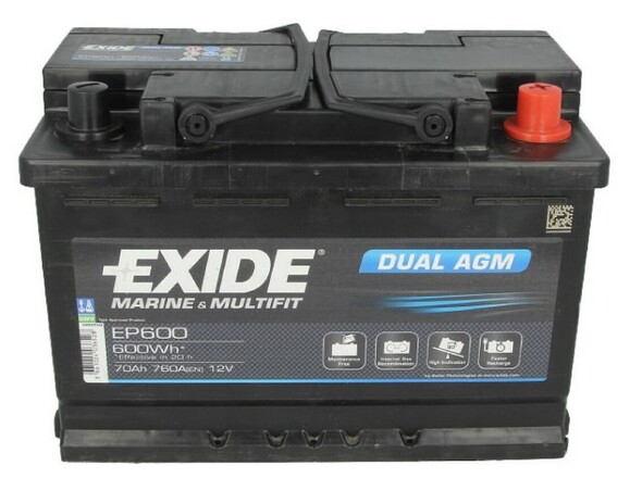 Тяговый аккумулятор EXIDE EP600, 70Ah/760A изображение 3