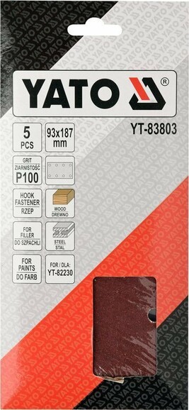Бумага шлифовальная с липучкой Yato YT-83803 для YT-82230 (93х187 мм, Р100) изображение 2