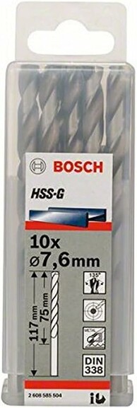 Сверло по металлу Bosch HSS-G 7.6х117 мм, 10 шт. (2608585504) изображение 2