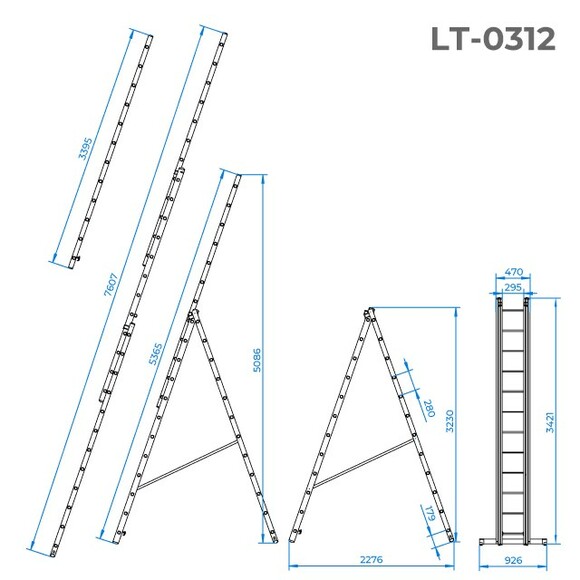 Лестница алюминиевая трехсекционная INTERTOOL 3х12 (LT-0312) изображение 4